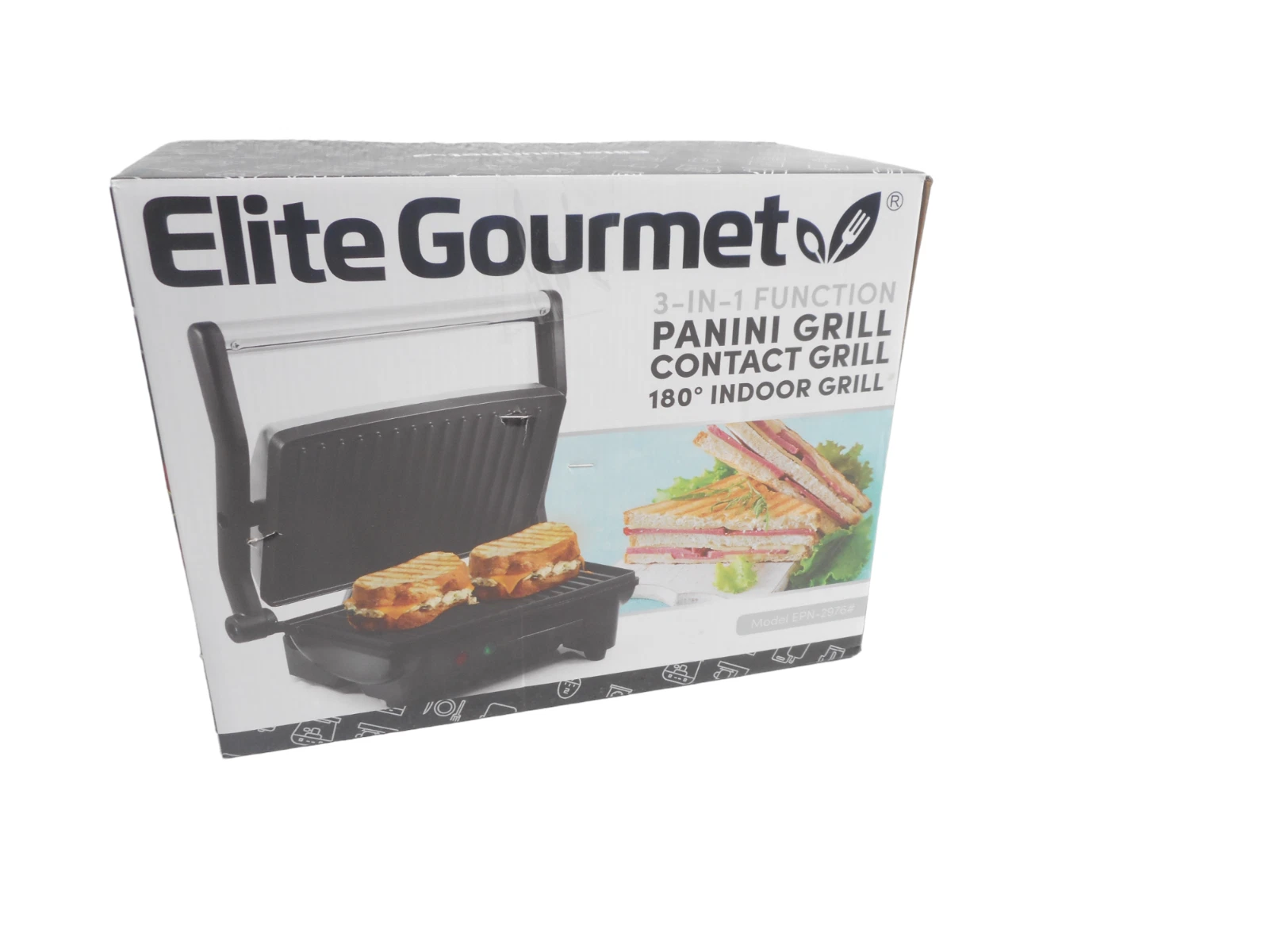 Elite Gourmet 3-in-1 Nonstick Panini Press & Indoor Grill EPN-2976