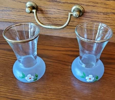 VASES GOLD RIM  Hand Painted Vintage 1970s Glass OOAK 4 inches Tall by 2.5 Wide