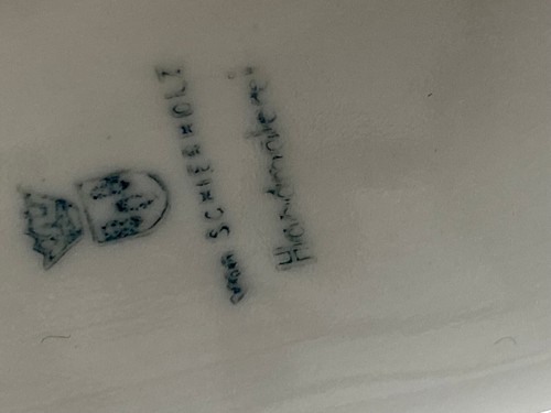 SCHIERHOLZ LEUCHTER PLAUE PORZELLAN HANDBEMALT ANTIK + 4-ARMIG + PORZELLAN - Bild 11 von 12