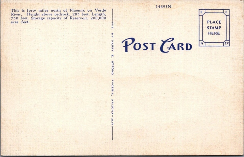 Bartlett Dam Arizona View Phoenix Verde River Linen Vintage Post Card