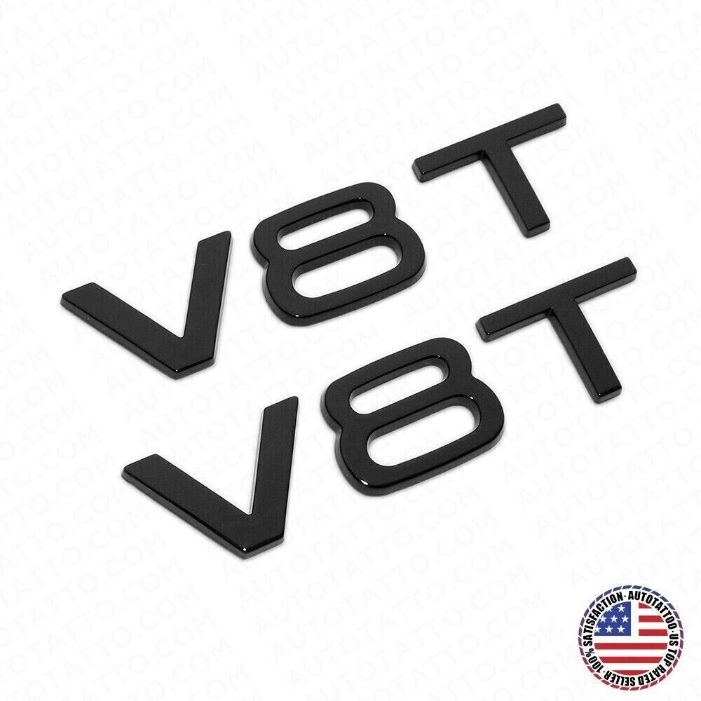 2x Audi Gloss Black V8T Side Fender Marker Letter Badge Emblem-2 x V8T