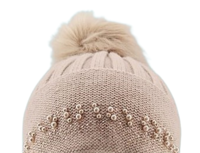 Adrienne Landau Embellished Faux Pearl / Fur Blush Pom Pom Beanie Nwt ❤️ Adrienne Landau White Beanie Hat with Faux Fur Pom Pom main image 4