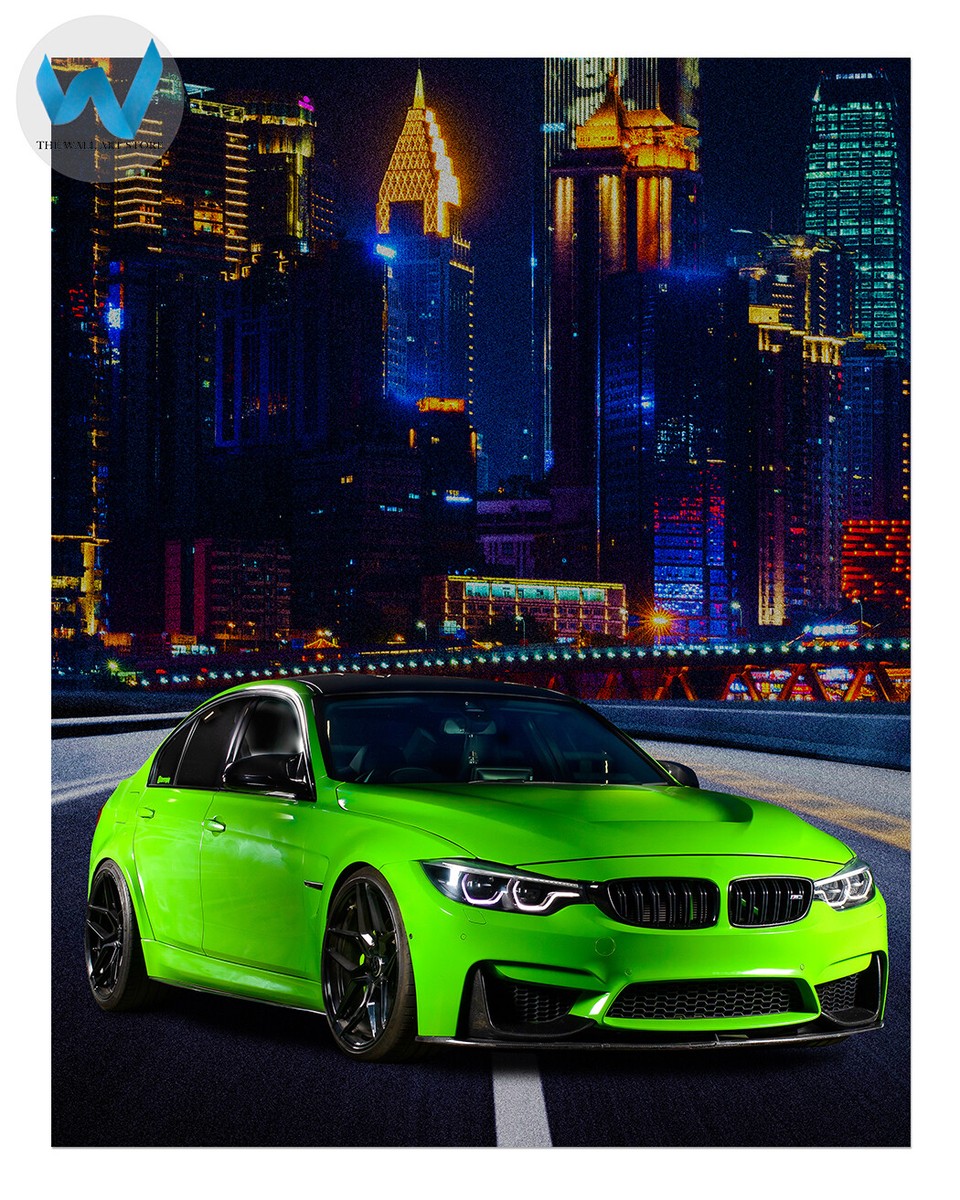 Neon Glow Green Sports Car Poster - Urban Wall Art - 12X16/16X20