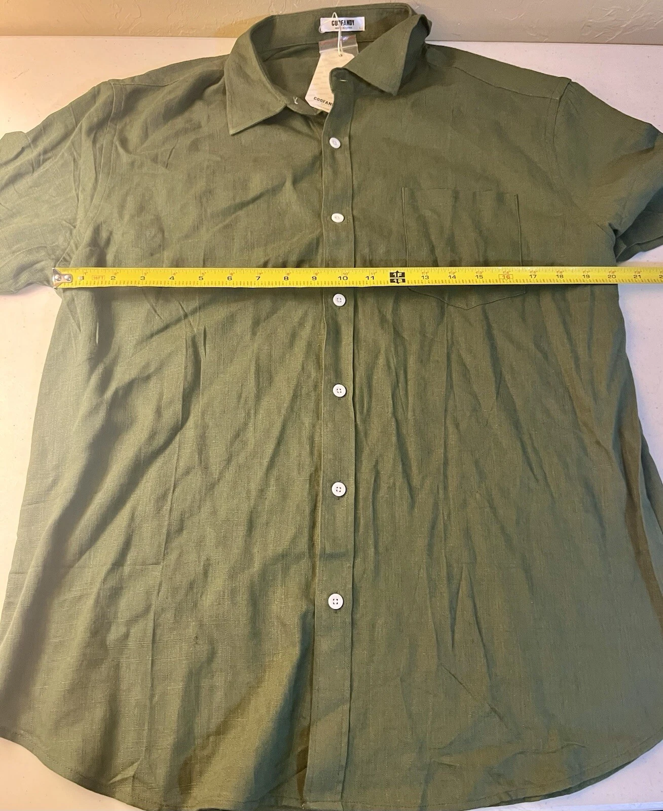 Coofandy Shirt Mens Large Linen Blend Outdoor Casual Camp Button Up Green NWT