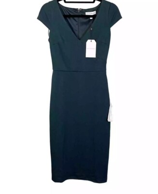 Dress The Population Jaleah Emerald V-Neck Cap Sleeve Fit Sheath Dress Med NWT