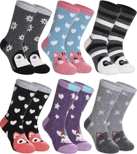 6 Pairs Kids Merino Wool Hiking Socks Toddler Boys Girls Warm Winter Crew Socks