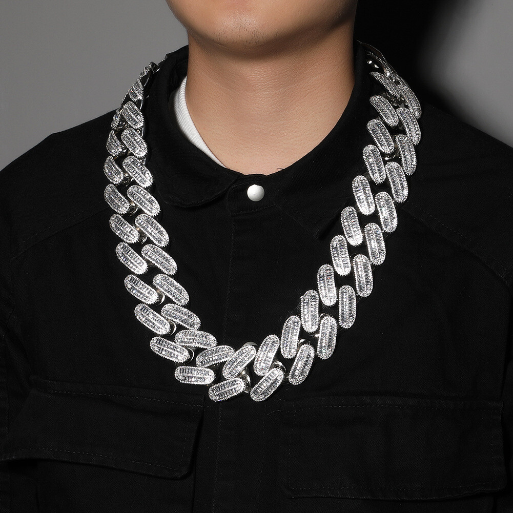 アクセサリー glitter 19mm iced out chain 60cm Iced Out Bling 19mm Rectangle CZ Heavy Chunky Cuban Link