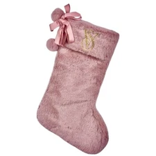 VICTORIA'S SECRET FAUX FUR CHRISTMAS STOCKING BLUSH PINK MAUVE GOLD TRIM NWT