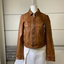 Superdry Cropped Leather Harrington Jacket Women's Size 4 Brown
