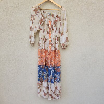 FIG & FLOWER Womens Maxi Dress Large Petite Prarie Tiered Chiffon Puff  Sleeve | eBay