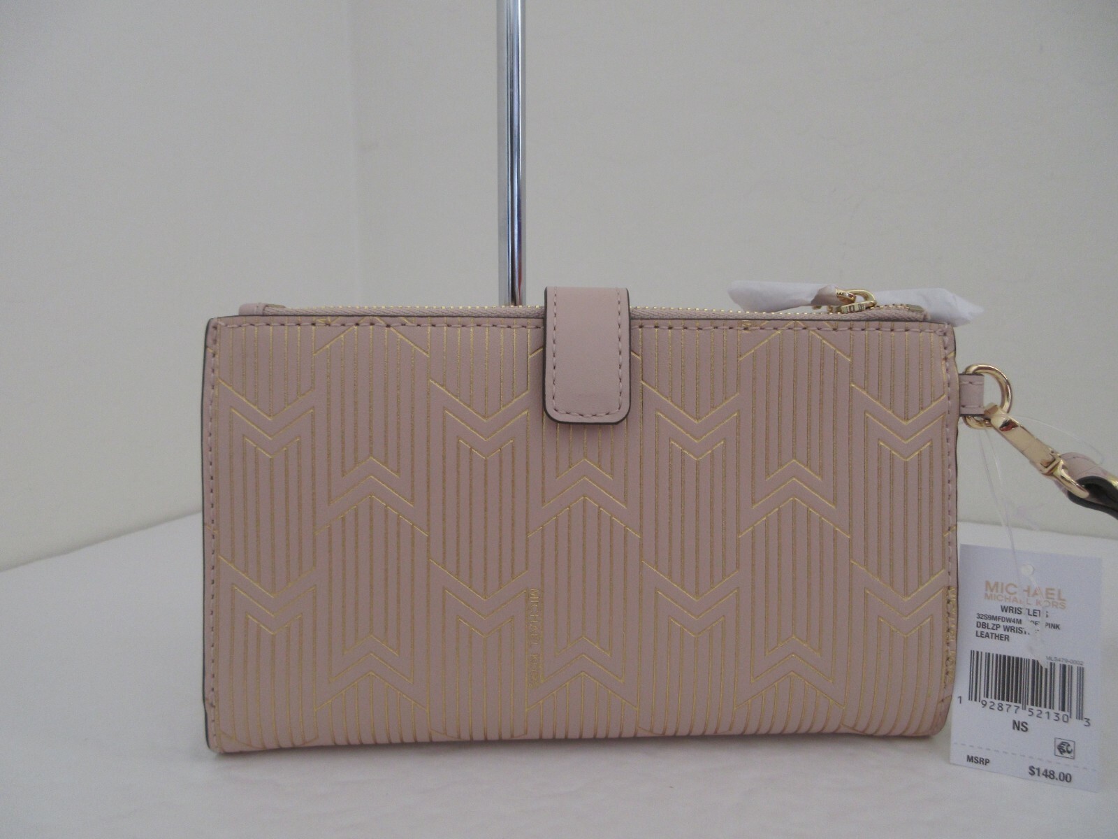 Michael Kors Double Zip Wristlet Wallet Leather Soft Pink Gold for  