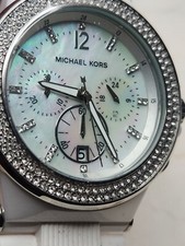 Michael Kors Chronograph Crystal Silicone Ladies Watch White MOP MK5392