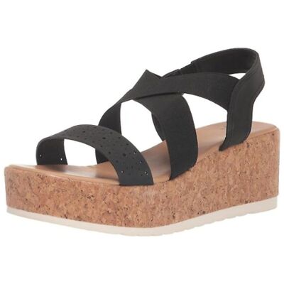 EVANS Women's Extra Wide Fit Phoebe Cork Flatform Size 9W BLACK