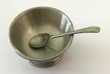 Vintage Open Salt Cellar & Tiny Spoon Woodbury Pewter