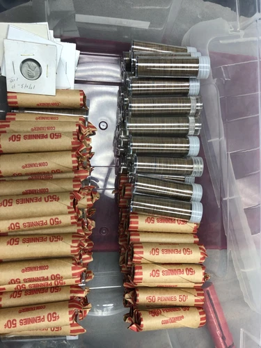 1909-1958 Wheat Cent Rolls & (1) 1943 Steel Cent, Unsearched Bulk Cents 51 Coins