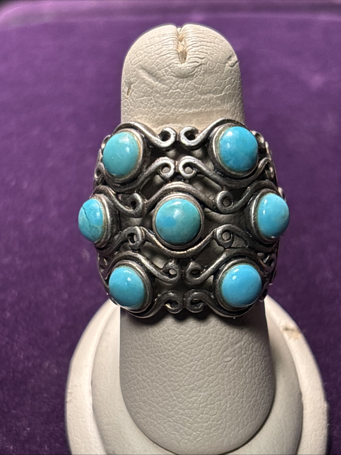 Vintage  Turquoise Statement Ring 925 Sterling Si… - image 2