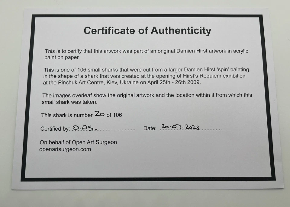 Pintura giratoria de tiburón Damien Hirst Shiverin’ Mini Kiev Ucrania 2009 certificado de autenticidad original Foto 4 de 4