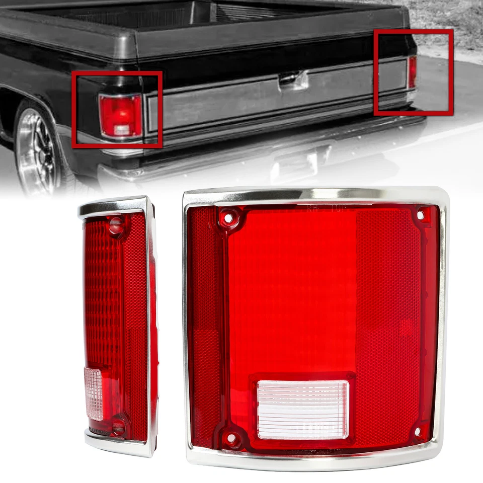 Tail Lights Taillamps w/chrome Bezel Pair For 73-91 Chevrolet C10 K10 GMC Sierra - Image 2 of 4