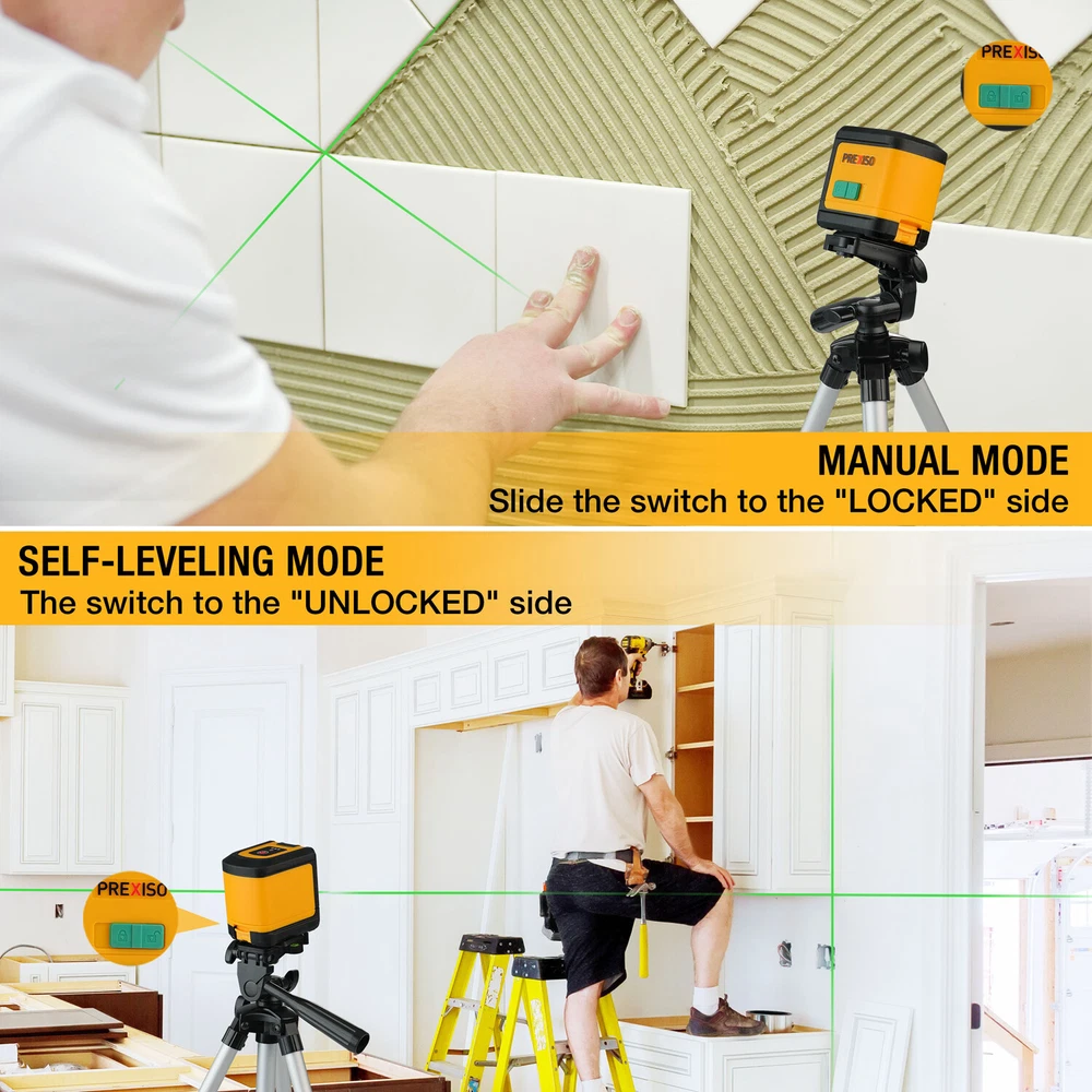 PREXISO 65Ft Green Laser Level with Dual Modules Self-Leveling and 26in Tripod