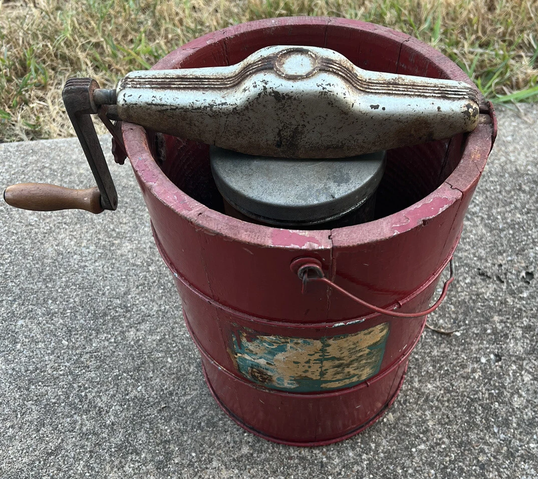 Vintage Red Wooden Ice Cream Maker Hand Crank eBay