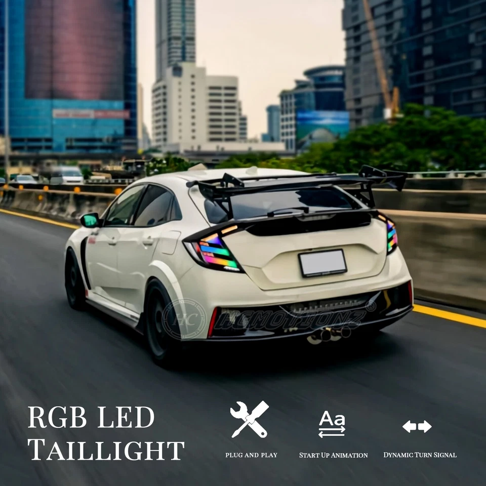 RGB LED Tail Light For Honda Civic 2017-2021 Hatchback Type R Animation Rearlamp - Image 3 of 4
