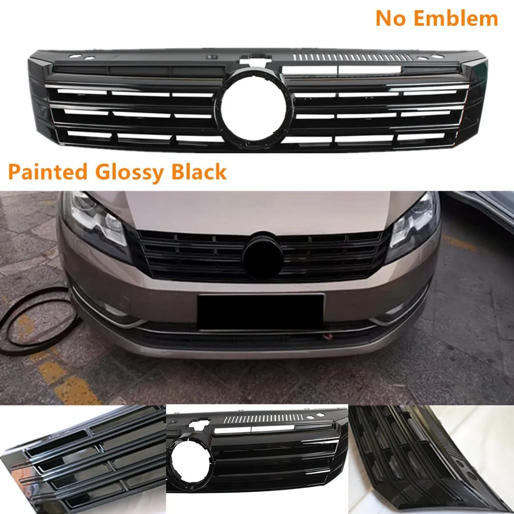 Fit For VW Passat B7 12-15 Front Bumper Center Grille Gloss Black Style  Grill