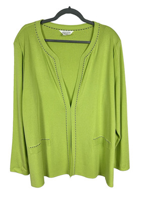 Misook Cardigan Jacket Plus Size 2X Front Hook or Open Green Black Long Sleeve