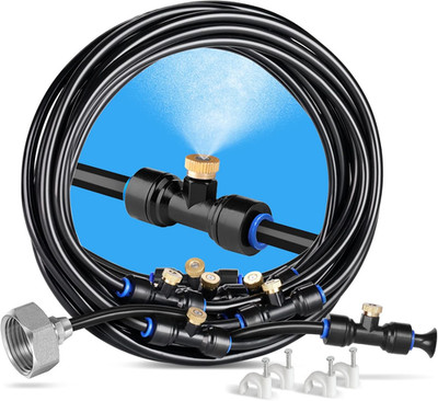 Misting Cooling System, 26FT (8M) Misting Line + 7 Brass Mist Nozzles + Brass Ad