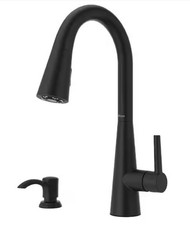 Pfister Barulli Single Handle Pull Down Sprayer Kitchen Faucet Matte Black, NEW