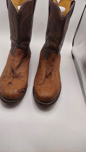 VTG Western Cowboy Boots Men 2tone by Larry Makan Made In TexasSize 10 Brown USA