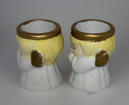 Set Of 2 Vintage Angel Candle Holders Porcelain Christmas 3” - 第 2/4 張圖片