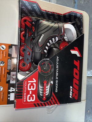 Tour Q91 Kids Adjustable Inline & Roller Hockey Skates, Black/Red Size: 13-3 Y