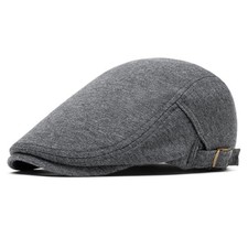Men's Cotton Newsboy Cap Adjustable Soft Fit Flat Cap One Size Dark Grey
