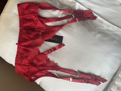 Dita Von Teese Rose Red Lace Cora Garter Belt Lingerie High Waist Retro Large 10