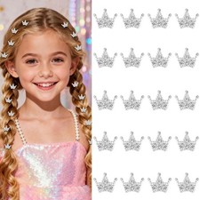 YISSION 20PCS Mini Rhinestone Crown Hair Clips 1 Count Pack of 20 , Silver