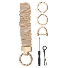 Keychain Wristlet, Cute Scrunchie Wrist Lanyard with D Ring, Champagne
