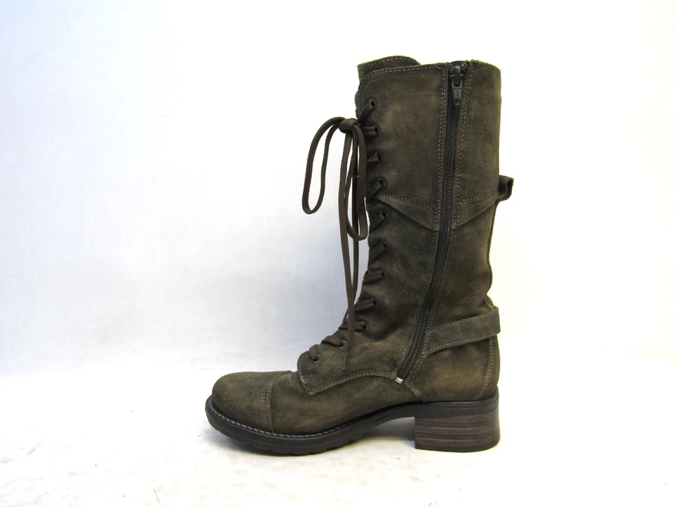 Taos Size 38 EUR Olive Green Suede Zip Lace Up Buckle Mid Calf Fashion Boots - Image 2 of 4
