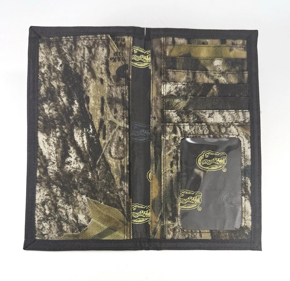 FLORIDA GATORS MOSSY OAK Camo Tall Bifold Wallet NWT Pewter Gator Logo w Leather - Image 3 of 3