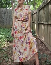 Vintage Floral Rayon Blouse and Maxi Skirt Set: Earthy Feminine Suit