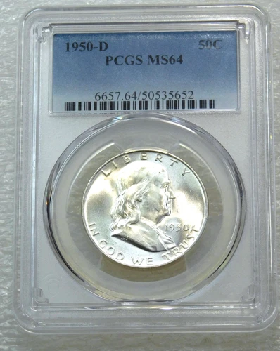 1950-D Franklin Half Dollar PCGS MS64 99% FBL Frosty White PQ New Holder #F274H