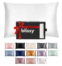 Blissy Silk Pillowcase 100% Pure Mulberry Silk 22 Momme 6A Blissy White Standard