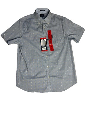 Ben Sherman Mens M Stretch Fit Button Down Shirt Blue Micro Floral Dot NWT