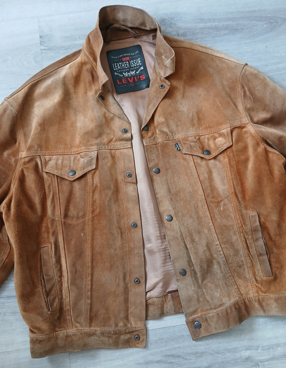 Vintage Levi's Black Tab Suede Leather Trucker Jacket - Size L