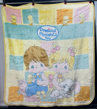 VTG Precious Moments Baby Blanket Blankey Boy Girl Luxe PLUSH Duckling Lamb Y2K