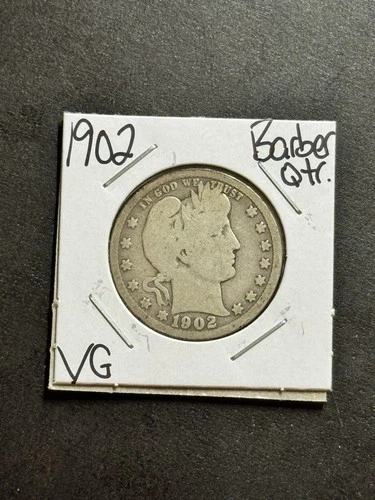 1902 P Barber Silver Quarter Nice VG Very Good U.S. 25c Type Coin (Raw18269)