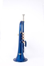 NEW BLUE BRASS WHITE 4 VALVE Bb/F FLUGEL HORN FREE HARD CASE MOUTHPIECE