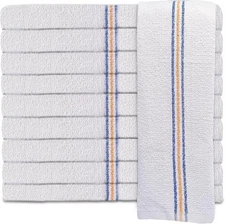 Linteum Textile Supply White Kitchen Bar Mop 24 Pack, Triple Striped 