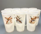Set of 11 Vintage Game Bird 5" Tumblers 11 oz Tall Milk Glass Glasses