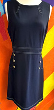 Tommy Hilfiger Women's Sheath Dress 8 Navy Solid Round Neck Sleeveless Zip