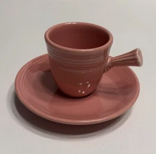 Fiesta Stick Handle Demitasse Cup & Saucer Rose Pink Vintage Homer Laughlin